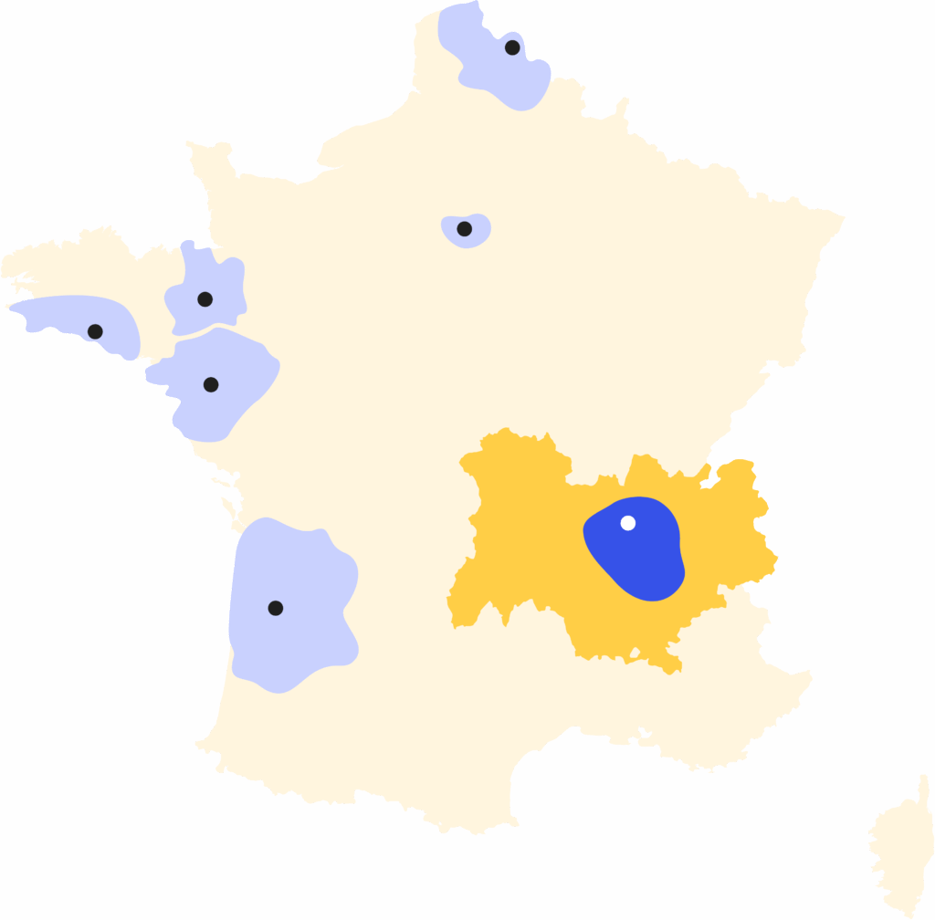 Carte montrant les régions couvertes par CLA et en particulier Auvergne-Rhône-Alpes