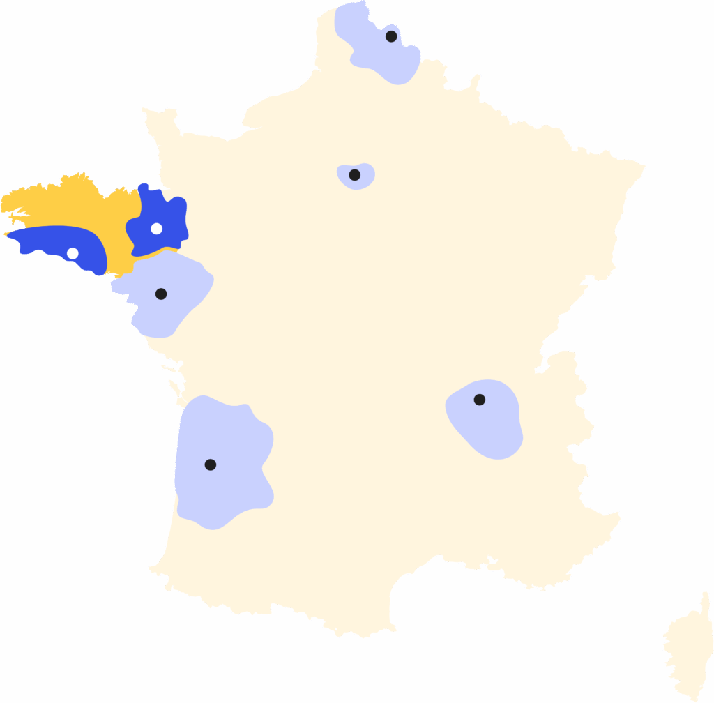 Carte montrant les régions couvertes par CLA et en particulier la Bretagne
