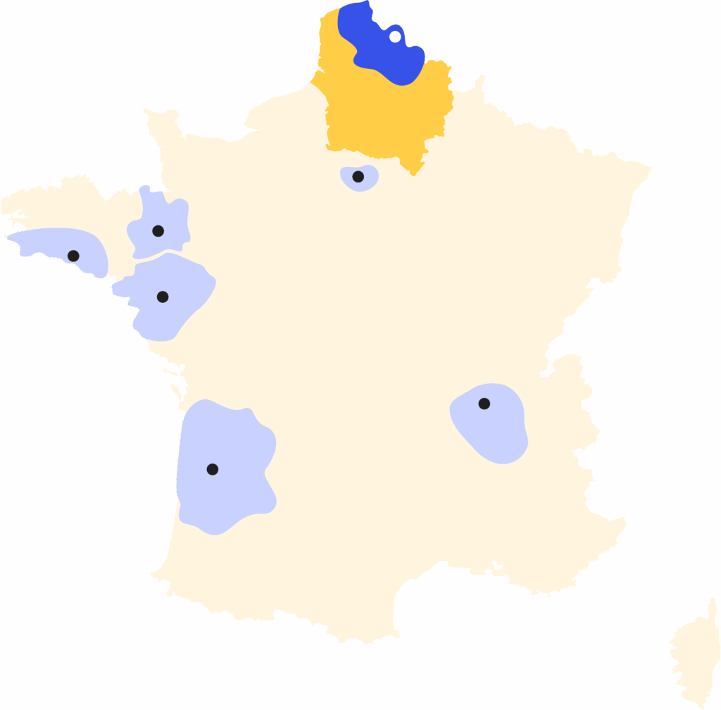 Carte montrant les régions couvertes par CLA et en particulier les Hauts-de-France