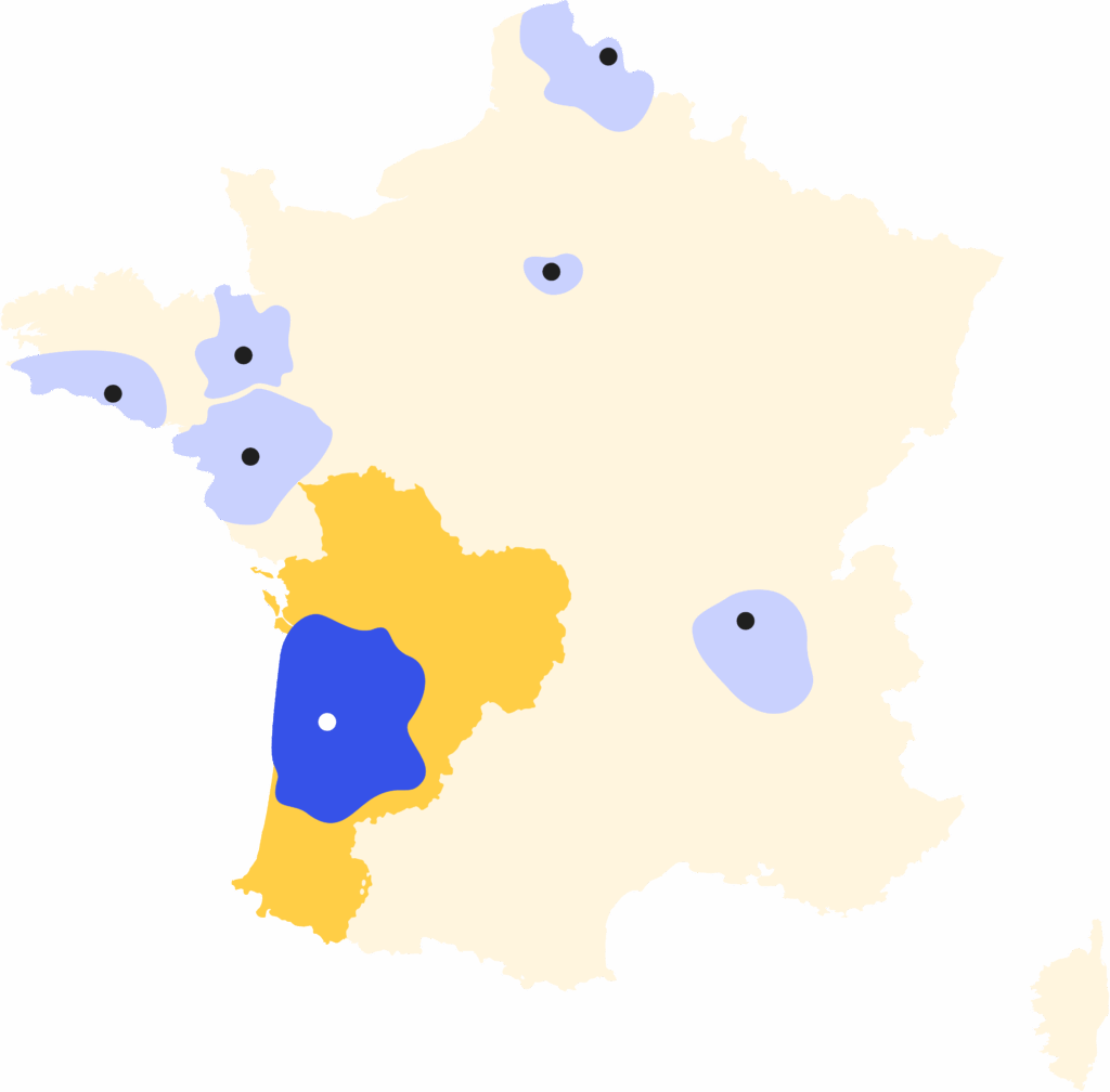 Carte montrant les régions couvertes par CLA et en particulier la Nouvelle Aquitaine