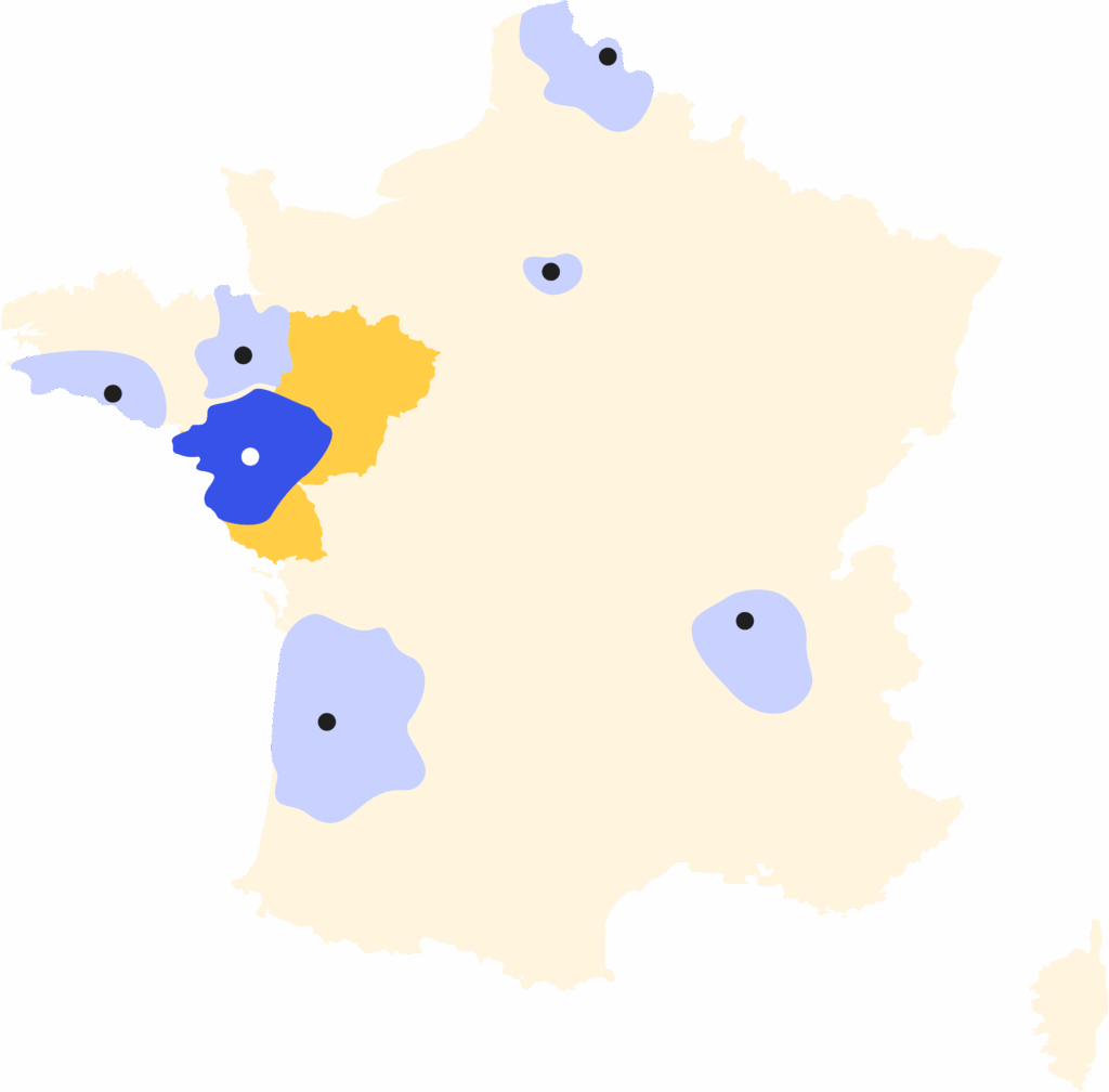 Carte montrant les régions couvertes par CLA et en particulier Pays de la Loire